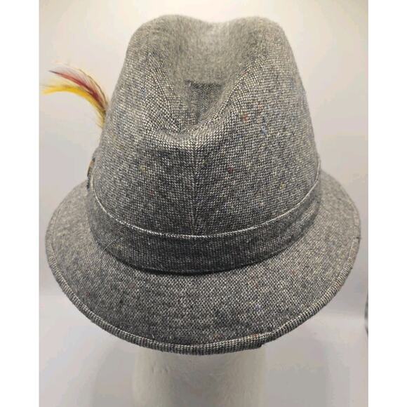 Vintage Richman Brothers Mens Size Large Gray Tweed Fedora Hat W/ Feather - Picture 4 of 9